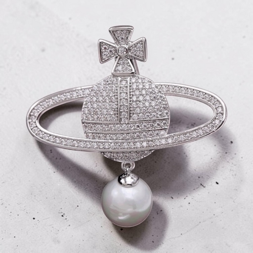 Inlaid Zircon Pearl Globe Brooch Female Planet Pin